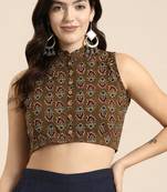 Brown cotton ajrak printed non padded blouse