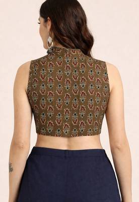 Brown cotton ajrak printed non padded blouse 2