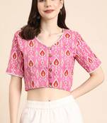 Pink cotton sanganeri printed non padded blouse