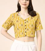 Yellow cotton sanganeri printed non padded blouse