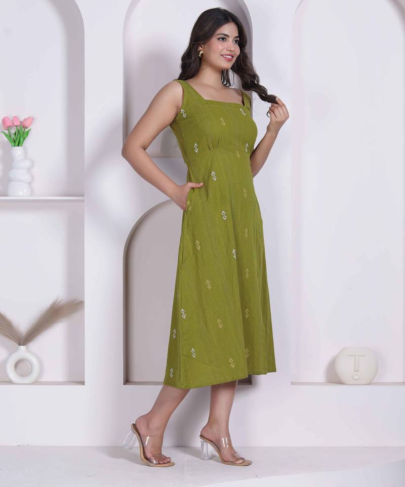 womens abstract printed green a line maxi dress