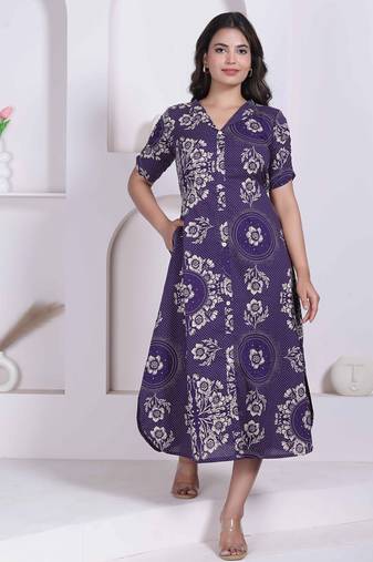 womens floral printed a-line shirt collar maxi dress