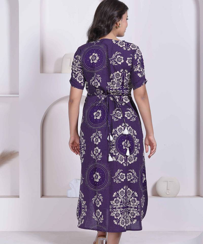womens floral printed a-line shirt collar maxi dress