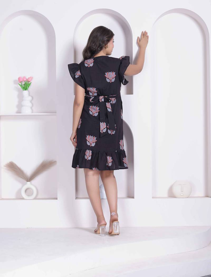 women empire waist black midi length dress