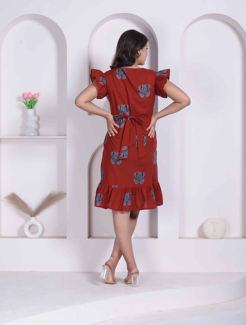 women empire waist rust midi length dress