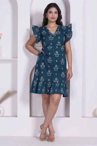 women empire waist blue midi length dress