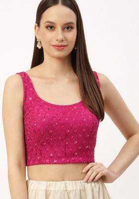 Pink rayon embroidered with sequin non padded blouse with lining 1