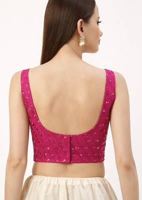 Pink rayon embroidered with sequin non padded blouse with lining 2