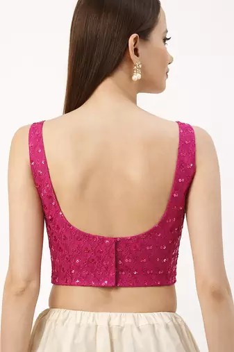 Pink rayon embroidered with sequin non padded blouse with lining