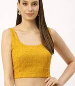 Yellow rayon embroidered with sequin non padded blouse with lining