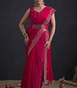 Designer magenta sequin zari embroidered work two tone satin silk saree