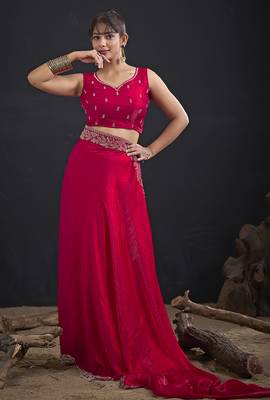 Designer magenta sequin zari embroidered work two tone satin silk saree 2