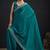 Designer teal blue sequin zari embroidered work two tone satin silk saree