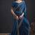 Designer navy blue sequin zari embroidered work two tone satin silk saree