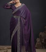 Designer purple sequin zari embroidered work two tone satin silk saree
