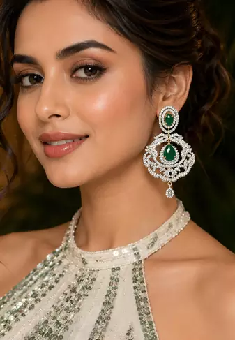 Gold Finish Emerald Grace AD Earrings
