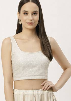White rayon embroidered with sequin non padded blouse with lining 1
