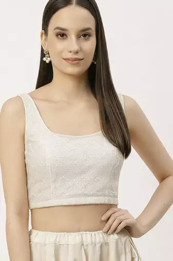 White rayon embroidered with sequin non padded blouse with lining