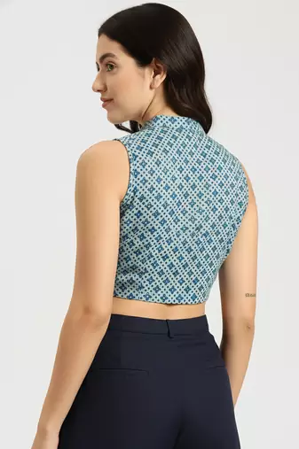 Green cotton ajrak printed non padded blouse