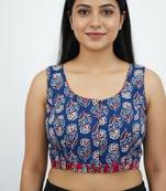 Blue cotton sanganeri printed non padded blouse