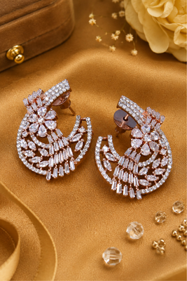 Rose Gold CZ Bloom Party Wear Earrings 1