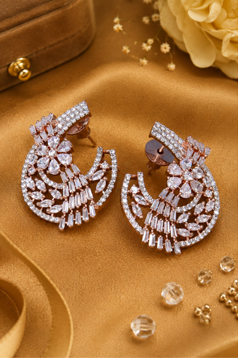 Rose Gold CZ Bloom Party Wear Earrings