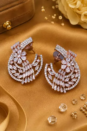 Rose Gold CZ Bloom Party Wear Earrings