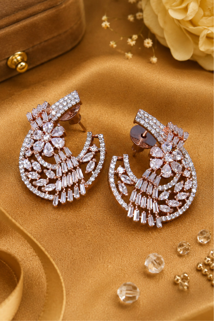 Rose Gold CZ Bloom Party Wear Earrings