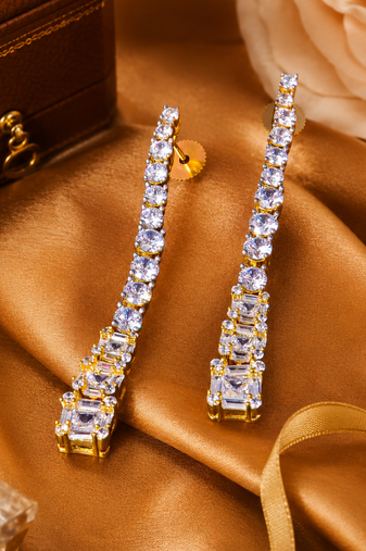 Gold Plated American Diamond Linear Drop Earrings