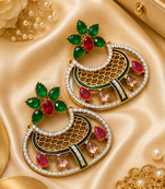 Gold plated multicolor ad stone statement earrings