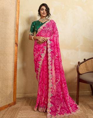 Enchanting pink sequins embroidered georgette saree with blouse 1