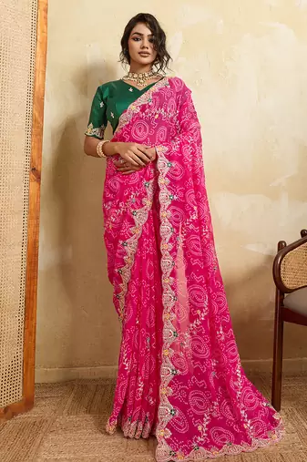 Enchanting pink sequins embroidered georgette saree with blouse