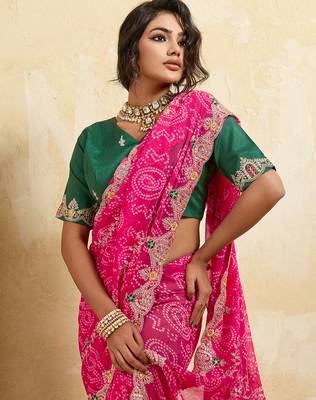 Enchanting pink sequins embroidered georgette saree with blouse 2