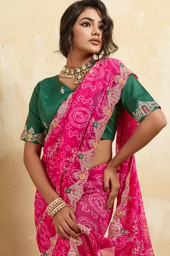Enchanting pink sequins embroidered georgette saree with blouse