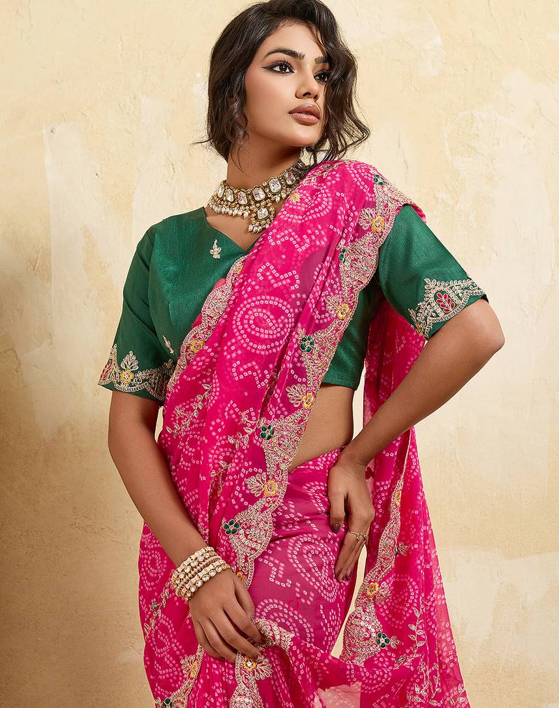 Enchanting pink sequins embroidered georgette saree with blouse