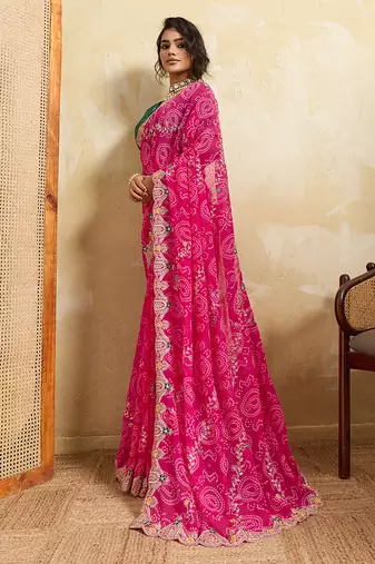 Enchanting pink sequins embroidered georgette saree with blouse