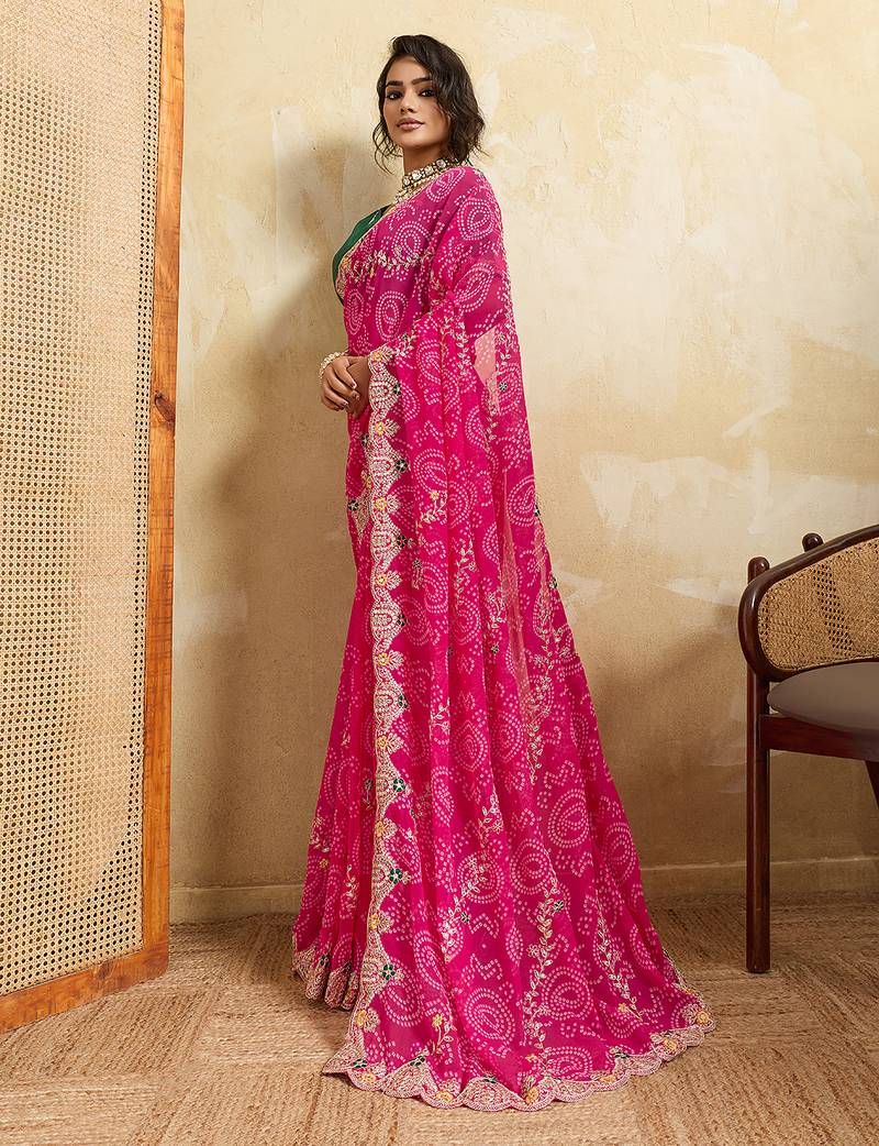 Enchanting pink sequins embroidered georgette saree with blouse
