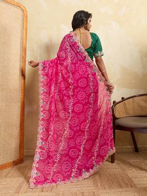 Enchanting pink sequins embroidered georgette saree with blouse 4