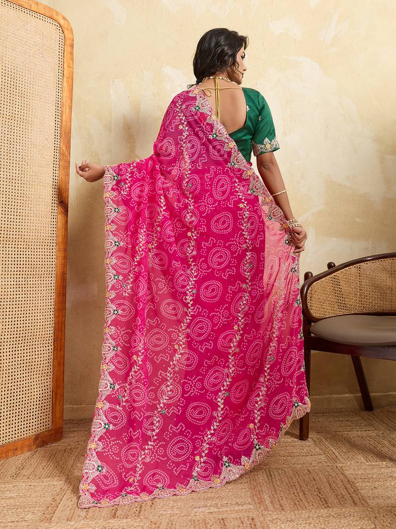 Enchanting pink sequins embroidered georgette saree with blouse