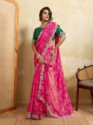 Enchanting pink sequins embroidered georgette saree with blouse 5