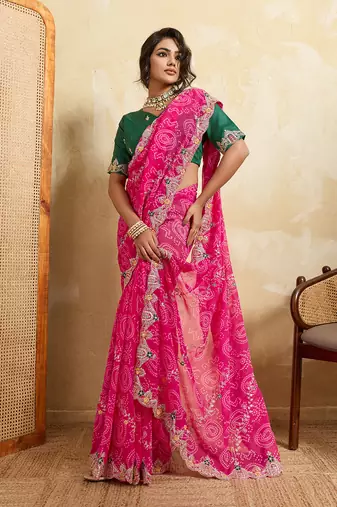 Enchanting pink sequins embroidered georgette saree with blouse