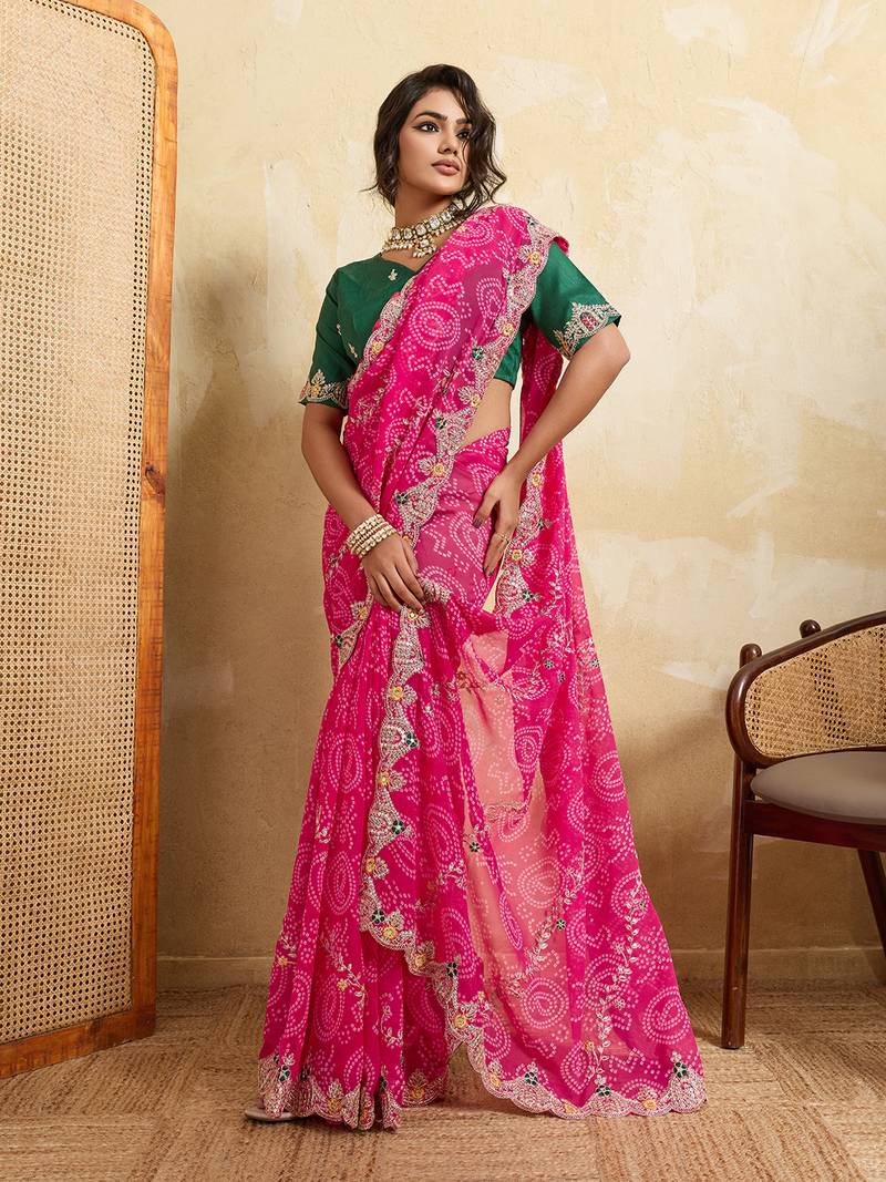 Enchanting pink sequins embroidered georgette saree with blouse