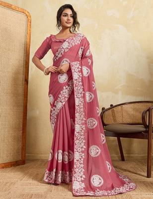 Mesmerizing gajri pink sequins embroidered star georgette latest designer traditional saree 1