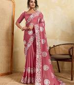 Mesmerizing gajri pink sequins embroidered star georgette latest designer traditional saree