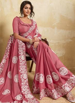 Mesmerizing gajri pink sequins embroidered star georgette latest designer traditional saree 4