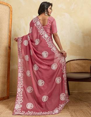 Mesmerizing gajri pink sequins embroidered star georgette latest designer traditional saree 5