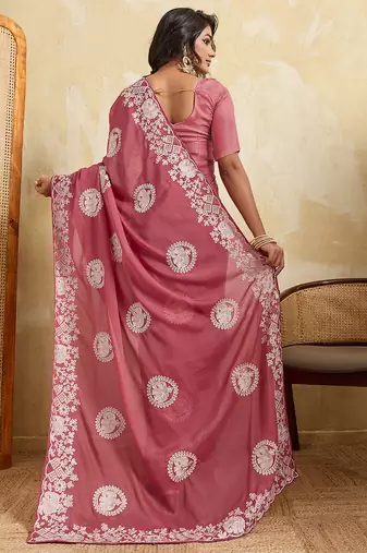 Mesmerizing gajri pink sequins embroidered star georgette latest designer traditional saree