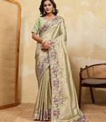 Delightful pista green sequins embroidered banarasi silk designer wedding saree