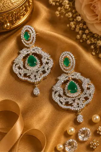 Gold Finish Emerald Grace AD Earrings
