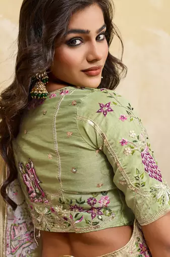 Delightful pista green sequins embroidered banarasi silk designer wedding saree